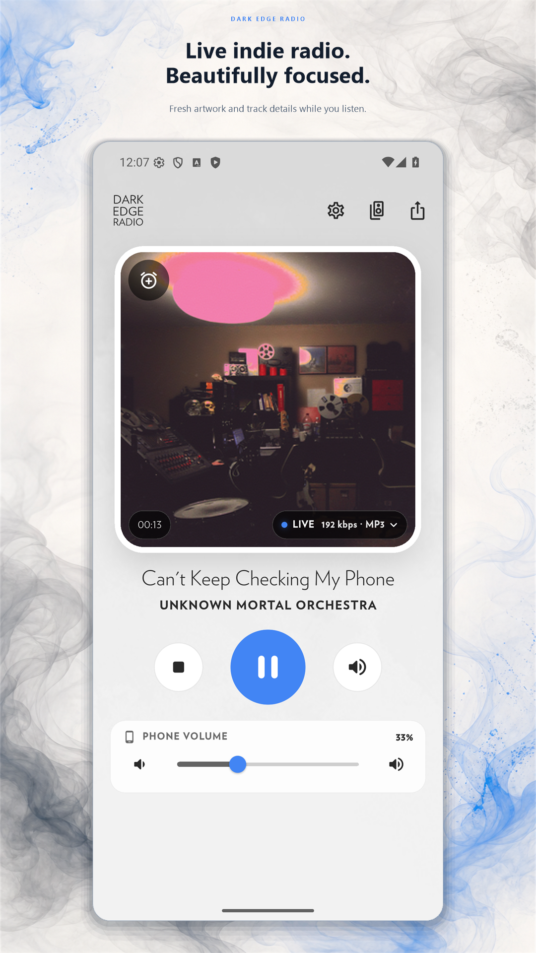 Dark Edge Radio — ecran aplicație