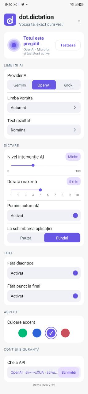 Dot Dictation — ecran aplicație